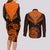 Personalised New Zealand Couples Matching Long Sleeve Bodycon Dress and Long Sleeve Button Shirts Aotearoa Maori Kiwi Orange Fern LT01 - Polynesian Pride