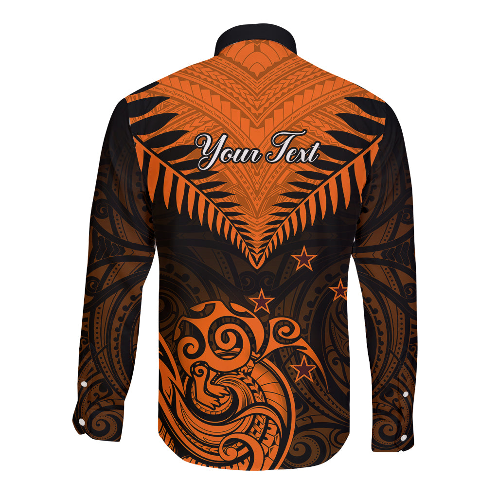 Personalised New Zealand Long Sleeve Button Shirt Aotearoa Maori Kiwi Orange Fern LT01 - Polynesian Pride