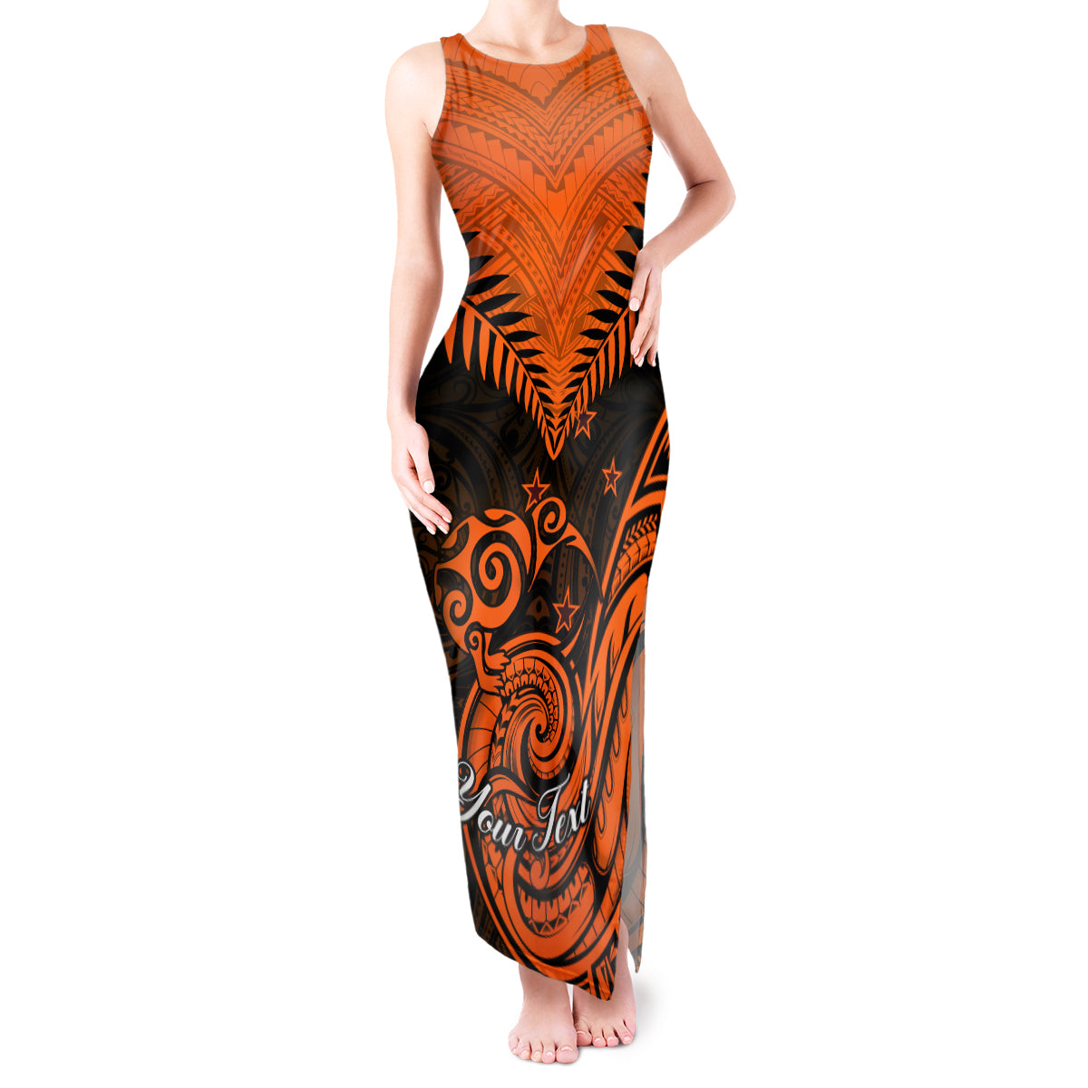 Personalised New Zealand Tank Maxi Dress Aotearoa Maori Kiwi Orange Fern LT01 Women Orange - Polynesian Pride