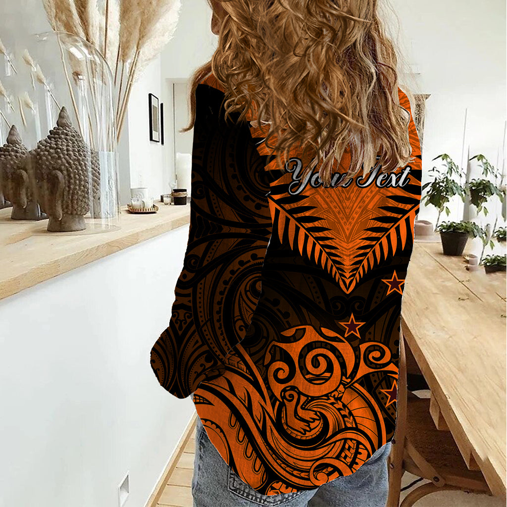 Personalised New Zealand Women Casual Shirt Aotearoa Maori Kiwi Orange Fern LT01 - Polynesian Pride