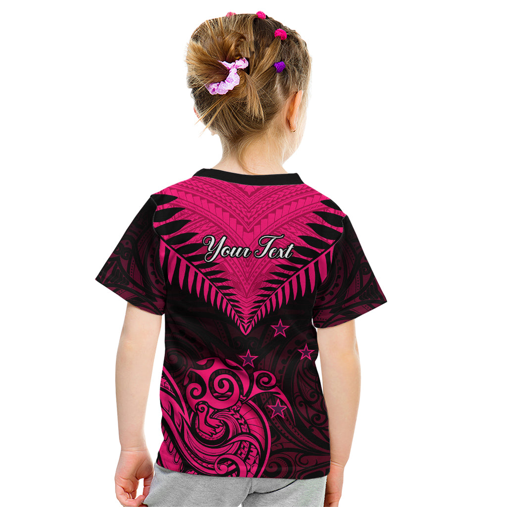 Personalised Aotearoa Kid T Shirt Maori Kiwi Pink Fern LT01 - Polynesian Pride
