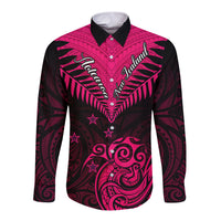 Personalised Aotearoa Long Sleeve Button Shirt Maori Kiwi Pink Fern LT01 Unisex Pink - Polynesian Pride