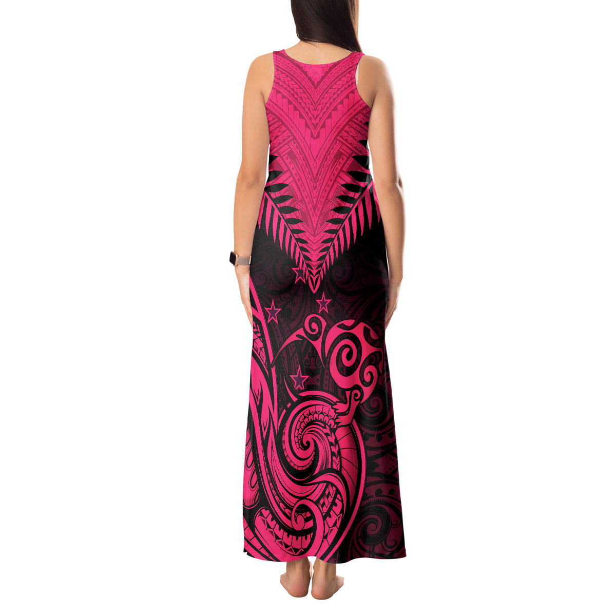 Personalised Aotearoa Tank Maxi Dress Maori Kiwi Pink Fern LT01 - Polynesian Pride