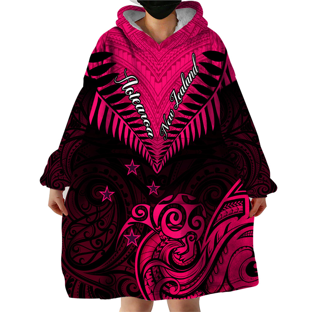Personalised Aotearoa Wearable Blanket Hoodie Maori Kiwi Pink Fern LT01 - Polynesian Pride