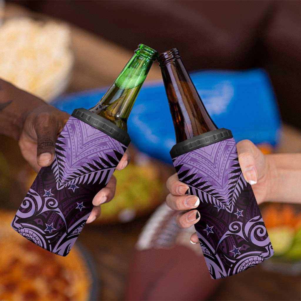 Aotearoa 4 in 1 Can Cooler Tumbler Maori Kiwi Purple Fern