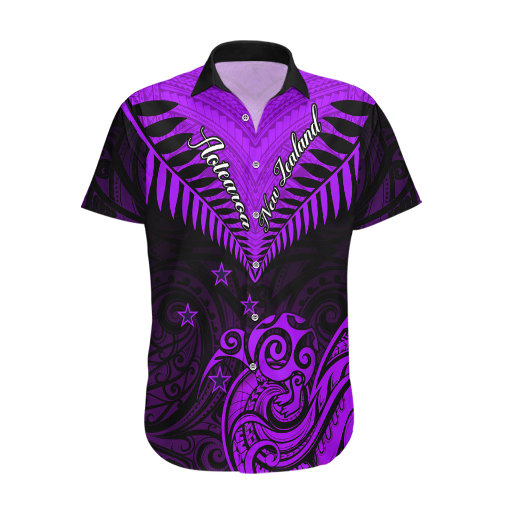 Personalised Aotearoa Hawaiian Shirt Maori Kiwi Purple Fern LT01 Purple - Polynesian Pride