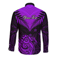 Personalised Aotearoa Long Sleeve Button Shirt Maori Kiwi Purple Fern LT01 - Polynesian Pride