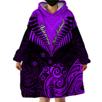 Personalised Aotearoa Wearable Blanket Hoodie Maori Kiwi Purple Fern LT01 - Polynesian Pride