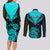 Personalised Aotearoa Couples Matching Long Sleeve Bodycon Dress and Long Sleeve Button Shirts Maori Kiwi Turquoise Fern LT01 - Polynesian Pride