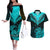 Personalised Aotearoa Couples Matching Off The Shoulder Long Sleeve Dress and Hawaiian Shirt Maori Kiwi Turquoise Fern LT01 Turquoise - Polynesian Pride