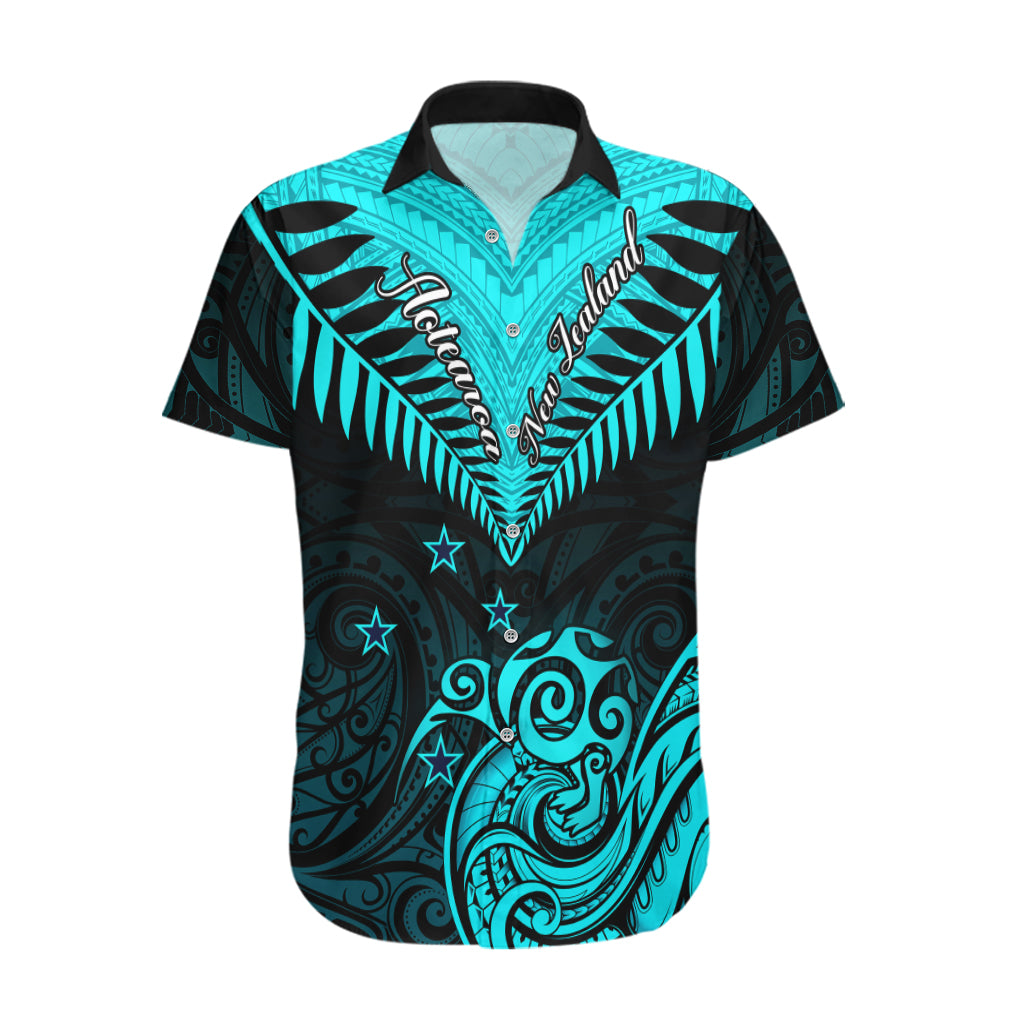 Personalised Aotearoa Hawaiian Shirt Maori Kiwi Turquoise Fern LT01 Turquoise - Polynesian Pride