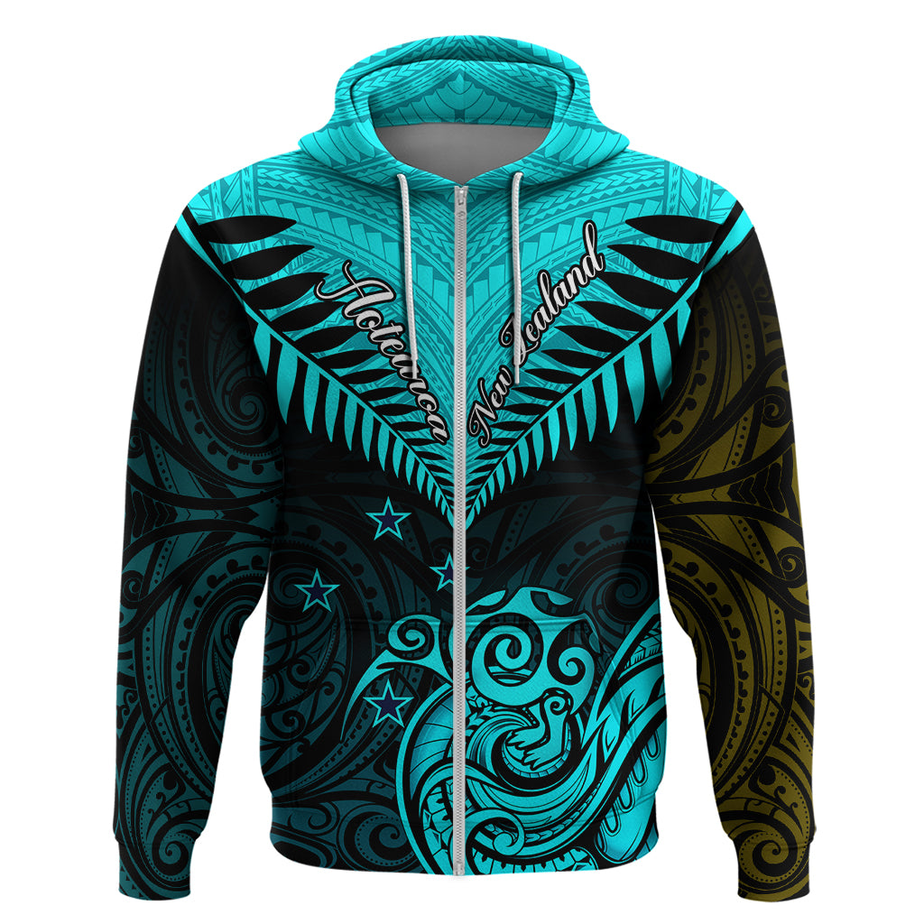 Personalised Aotearoa Hoodie Maori Kiwi Turquoise Fern LT01 - Polynesian Pride