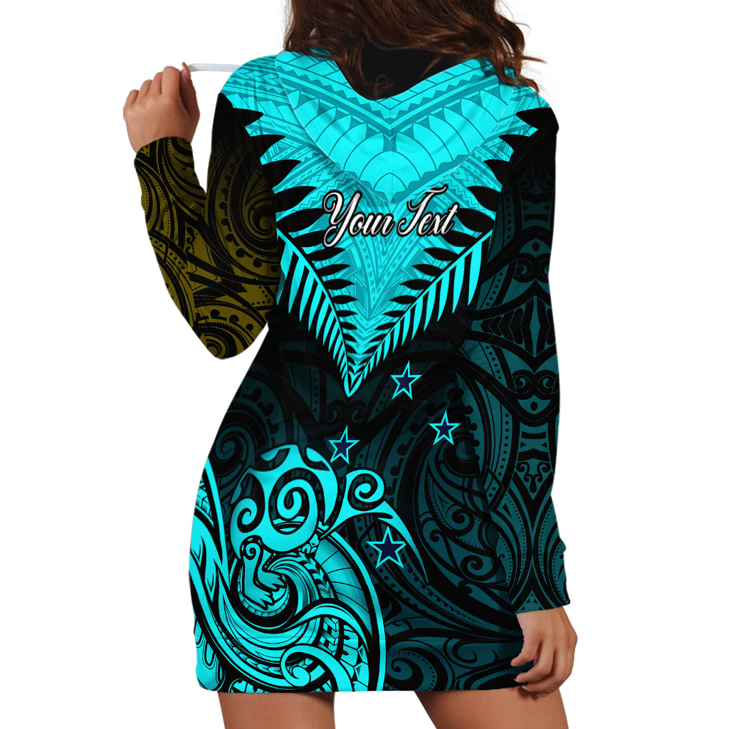 Personalised Aotearoa Hoodie Dress Maori Kiwi Turquoise Fern LT01 - Polynesian Pride