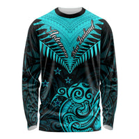 Personalised Aotearoa Long Sleeve Shirt Maori Kiwi Turquoise Fern LT01