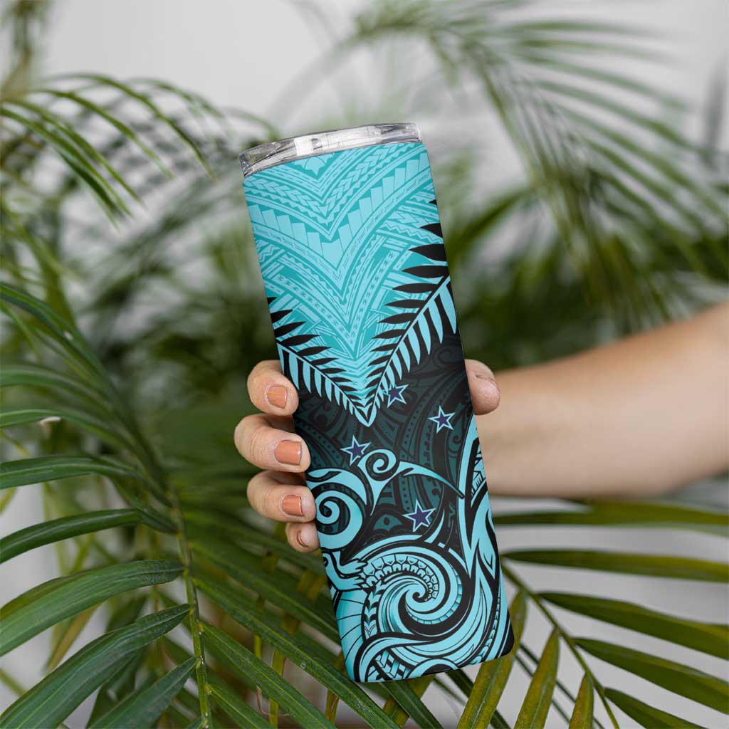 Aotearoa Skinny Tumbler Maori Kiwi Turquoise Fern