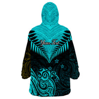 Personalised Aotearoa Wearable Blanket Hoodie Maori Kiwi Turquoise Fern LT01 - Polynesian Pride