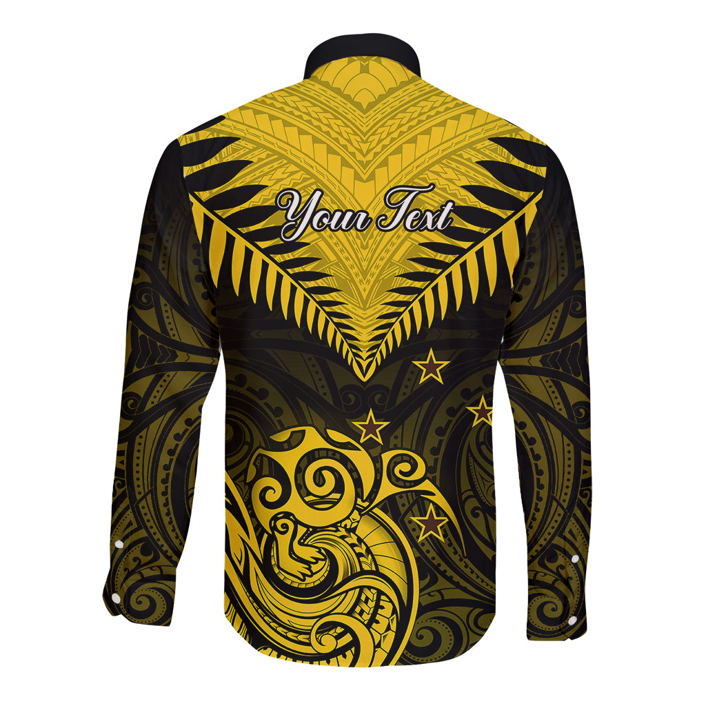 Personalised Aotearoa Long Sleeve Button Shirt Maori Kiwi Yellow Fern LT01 - Polynesian Pride