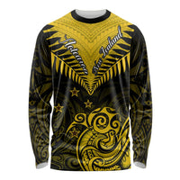 Personalised Aotearoa Long Sleeve Shirt Maori Kiwi Yellow Fern LT01