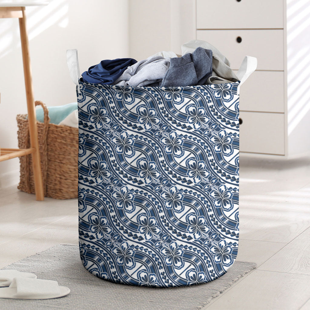 Hibiscus Bloom Island Tribal Waves Laundry Basket Blue Polynesian Pattern LT01 Blue - Polynesian Pride