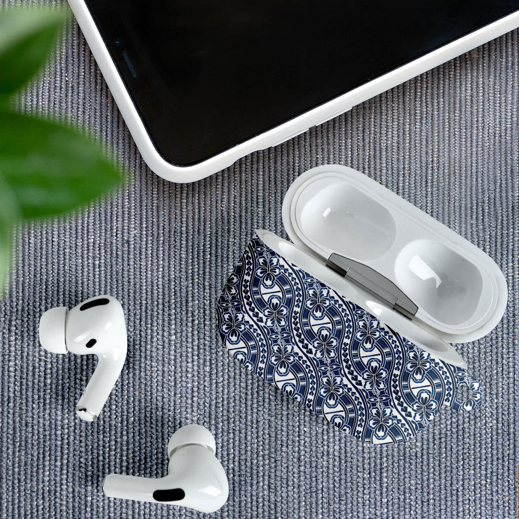 Hibiscus Bloom Island Tribal Waves AirPods Case Blue Polynesian Pattern LT01 - Polynesian Pride