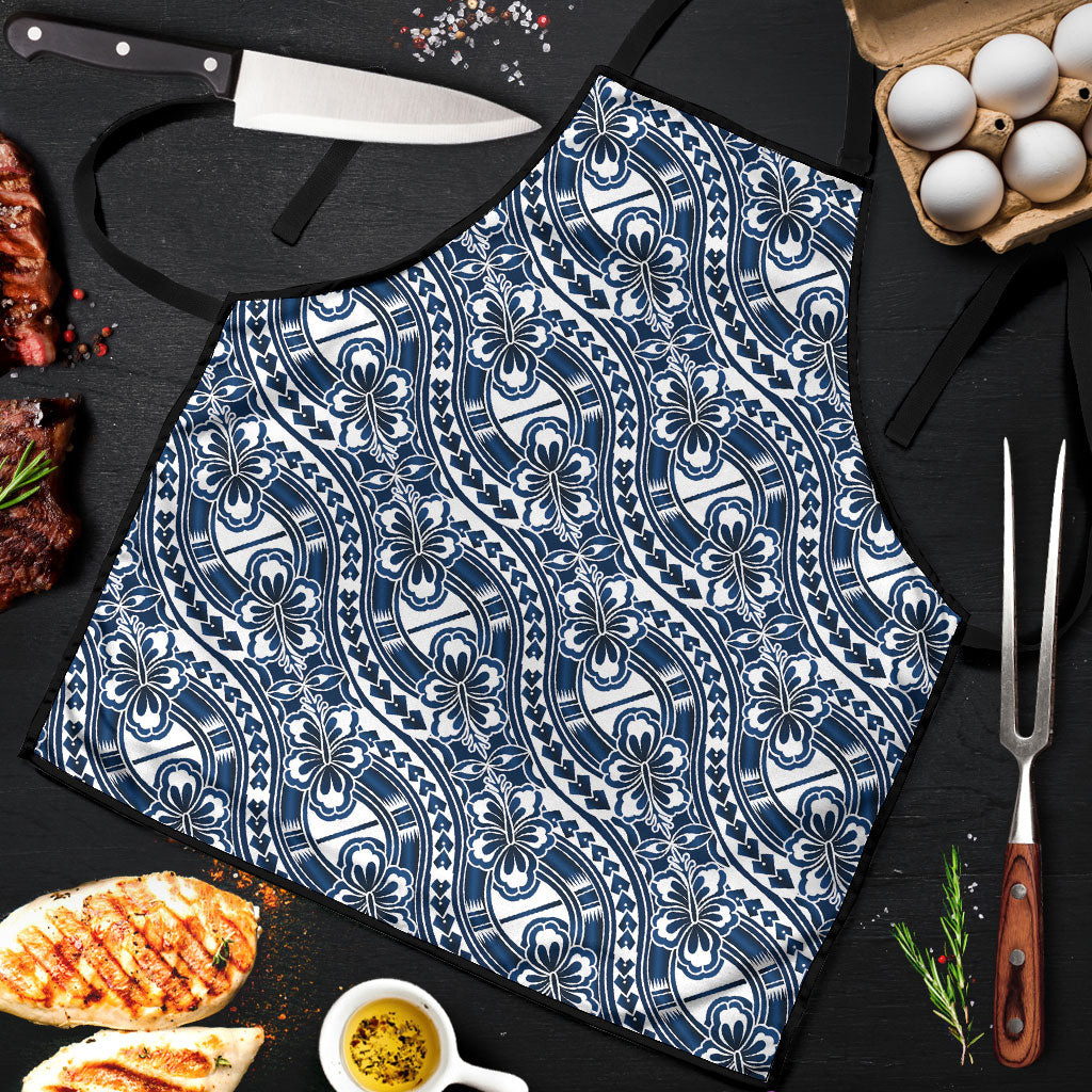 Hibiscus Bloom Island Tribal Waves Apron Blue Polynesian Pattern LT01 Blue - Polynesian Pride