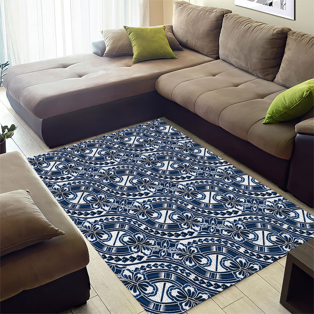 Hibiscus Bloom Island Tribal Waves Area Rug Blue Polynesian Pattern LT01 - Polynesian Pride