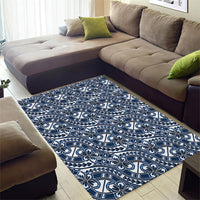 Hibiscus Bloom Island Tribal Waves Area Rug Blue Polynesian Pattern LT01 - Polynesian Pride