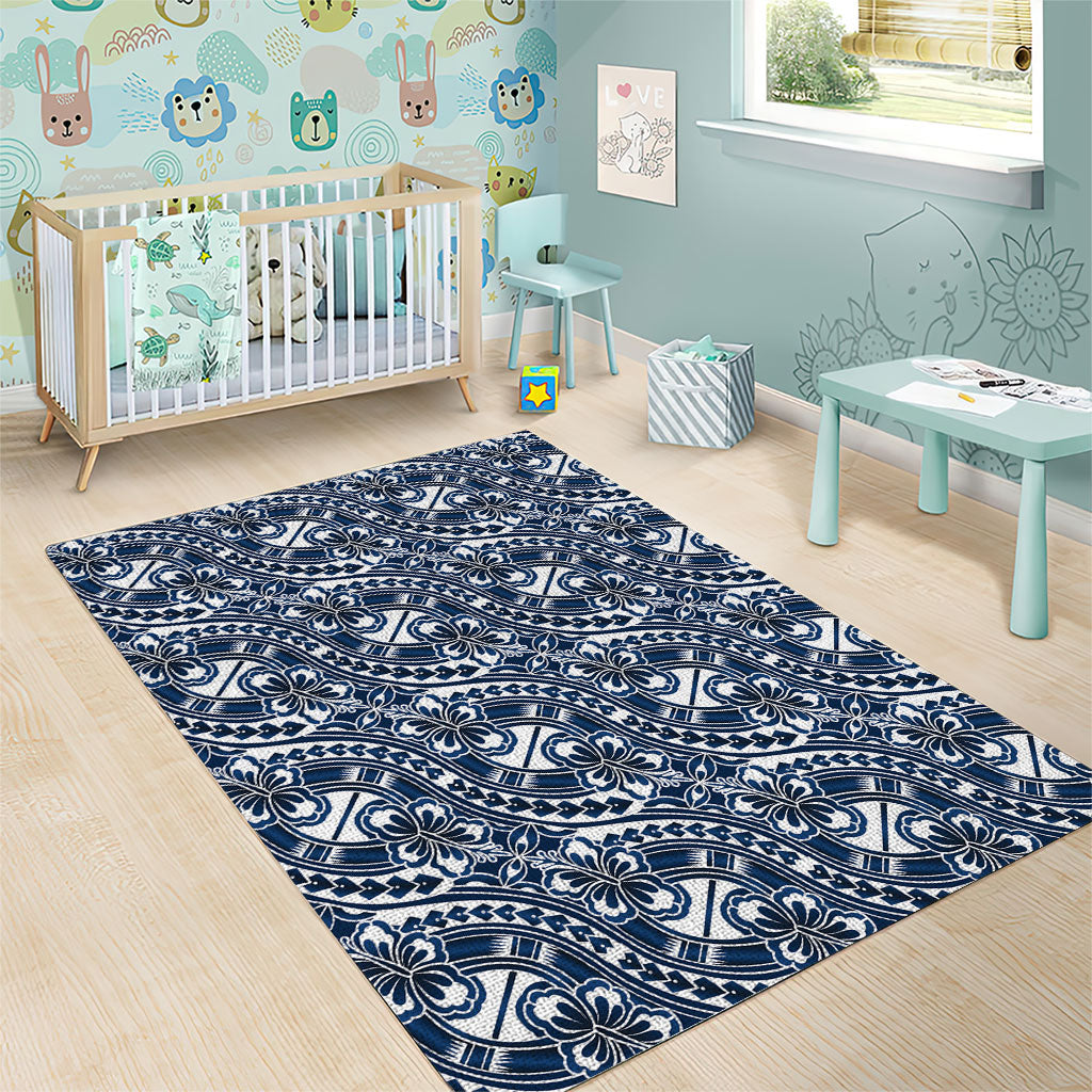 Hibiscus Bloom Island Tribal Waves Area Rug Blue Polynesian Pattern LT01 - Polynesian Pride