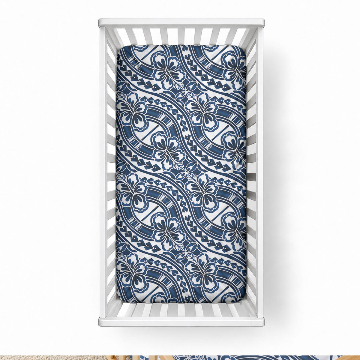 Hibiscus Bloom Island Tribal Waves Baby Bed Cover Blue Polynesian Pattern LT01 28 × 52 in Blue - Polynesian Pride