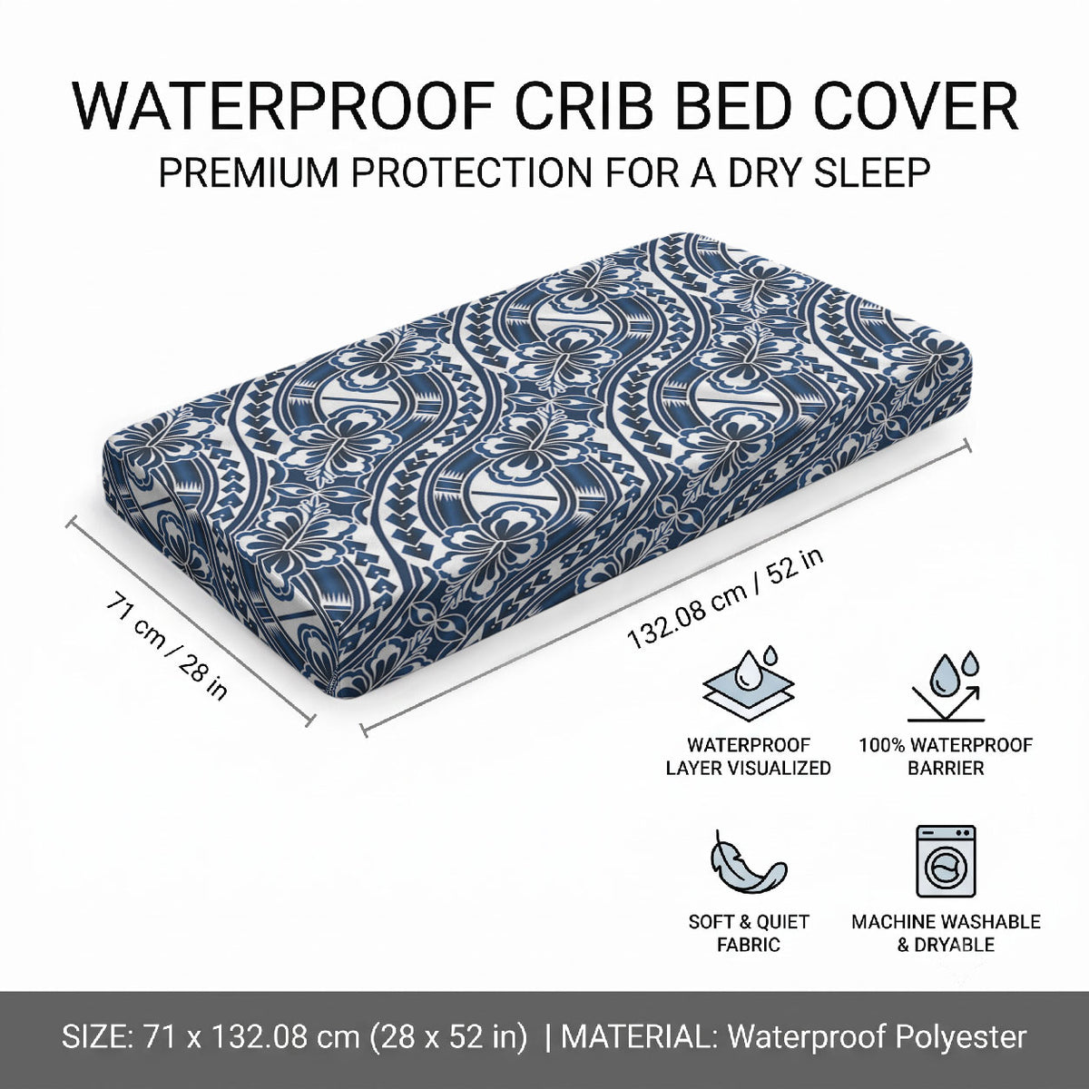 Hibiscus Bloom Island Tribal Waves Baby Bed Cover Blue Polynesian Pattern LT01 - Polynesian Pride