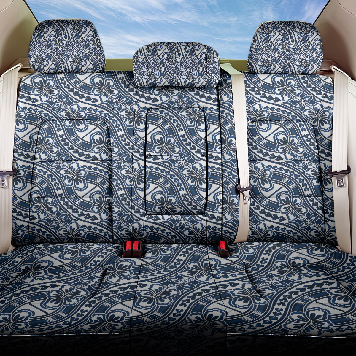 Hibiscus Bloom Island Tribal Waves Back Car Seat Cover Blue Polynesian Pattern LT01 One Size Blue - Polynesian Pride