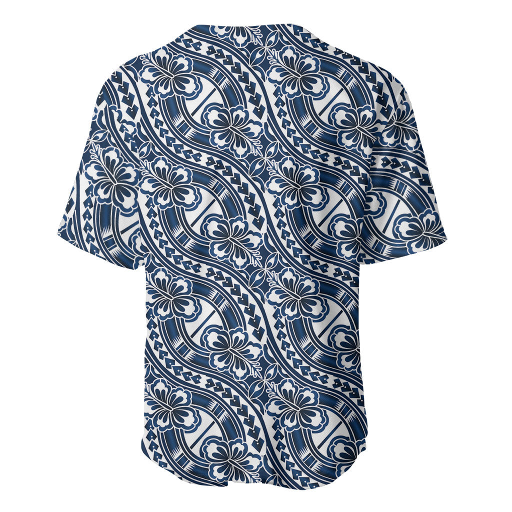 Hibiscus Bloom Island Tribal Waves Baseball Jersey Blue Polynesian Pattern LT01 - Polynesian Pride
