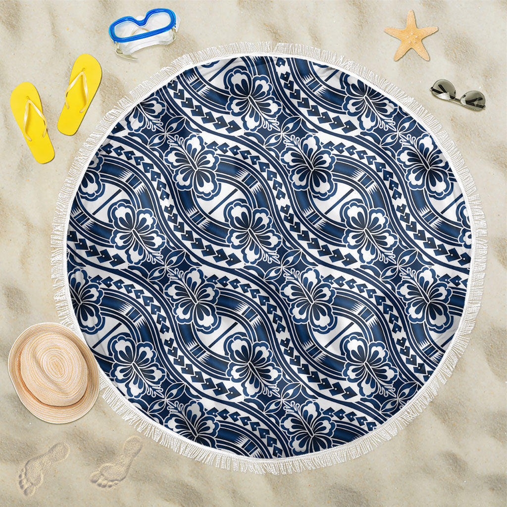 Hibiscus Bloom Island Tribal Waves Beach Blanket Blue Polynesian Pattern LT01 One Size 150cm Blue - Polynesian Pride