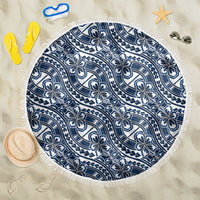 Hibiscus Bloom Island Tribal Waves Beach Blanket Blue Polynesian Pattern LT01 One Size 150cm Blue - Polynesian Pride