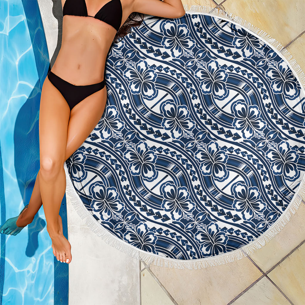 Hibiscus Bloom Island Tribal Waves Beach Blanket Blue Polynesian Pattern LT01 - Polynesian Pride