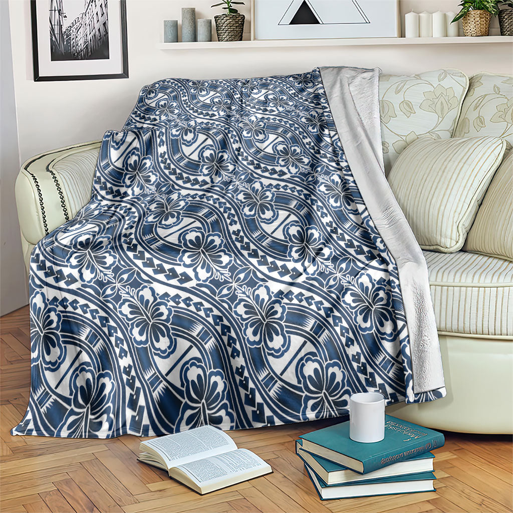 Hibiscus Bloom Island Tribal Waves Blanket Blue Polynesian Pattern LT01 Blue - Polynesian Pride