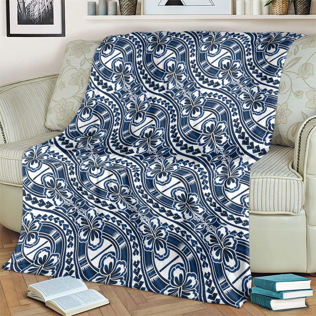 Hibiscus Bloom Island Tribal Waves Blanket Blue Polynesian Pattern LT01 - Polynesian Pride