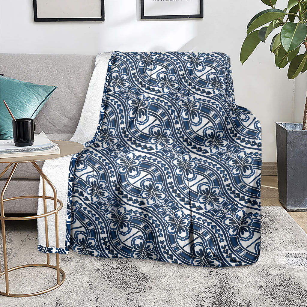 Hibiscus Bloom Island Tribal Waves Blanket Blue Polynesian Pattern LT01 - Polynesian Pride