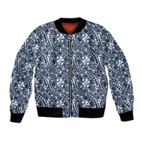Hibiscus Bloom Island Tribal Waves Bomber Jacket Blue Polynesian Pattern LT01 Unisex Blue - Polynesian Pride