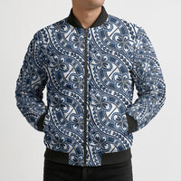 Hibiscus Bloom Island Tribal Waves Bomber Puffer Jacket Blue Polynesian Pattern LT01 - Polynesian Pride