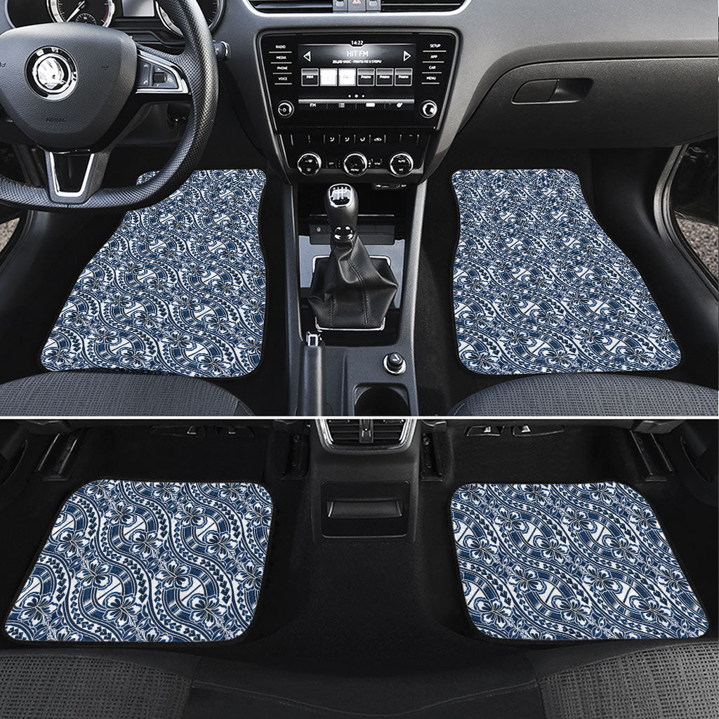 Hibiscus Bloom Island Tribal Waves Car Mats Blue Polynesian Pattern LT01 Set 4pcs Blue - Polynesian Pride