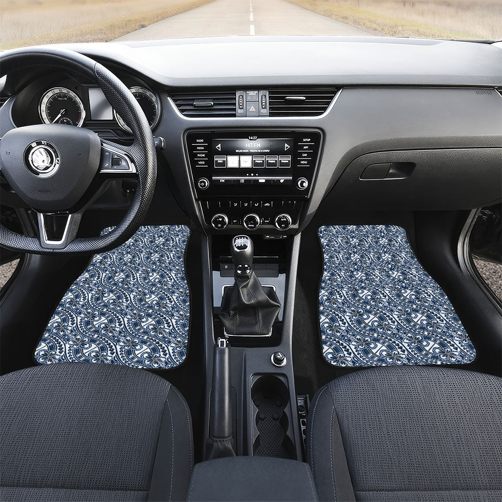 Hibiscus Bloom Island Tribal Waves Car Mats Blue Polynesian Pattern LT01 Set 2pcs - Front Blue - Polynesian Pride