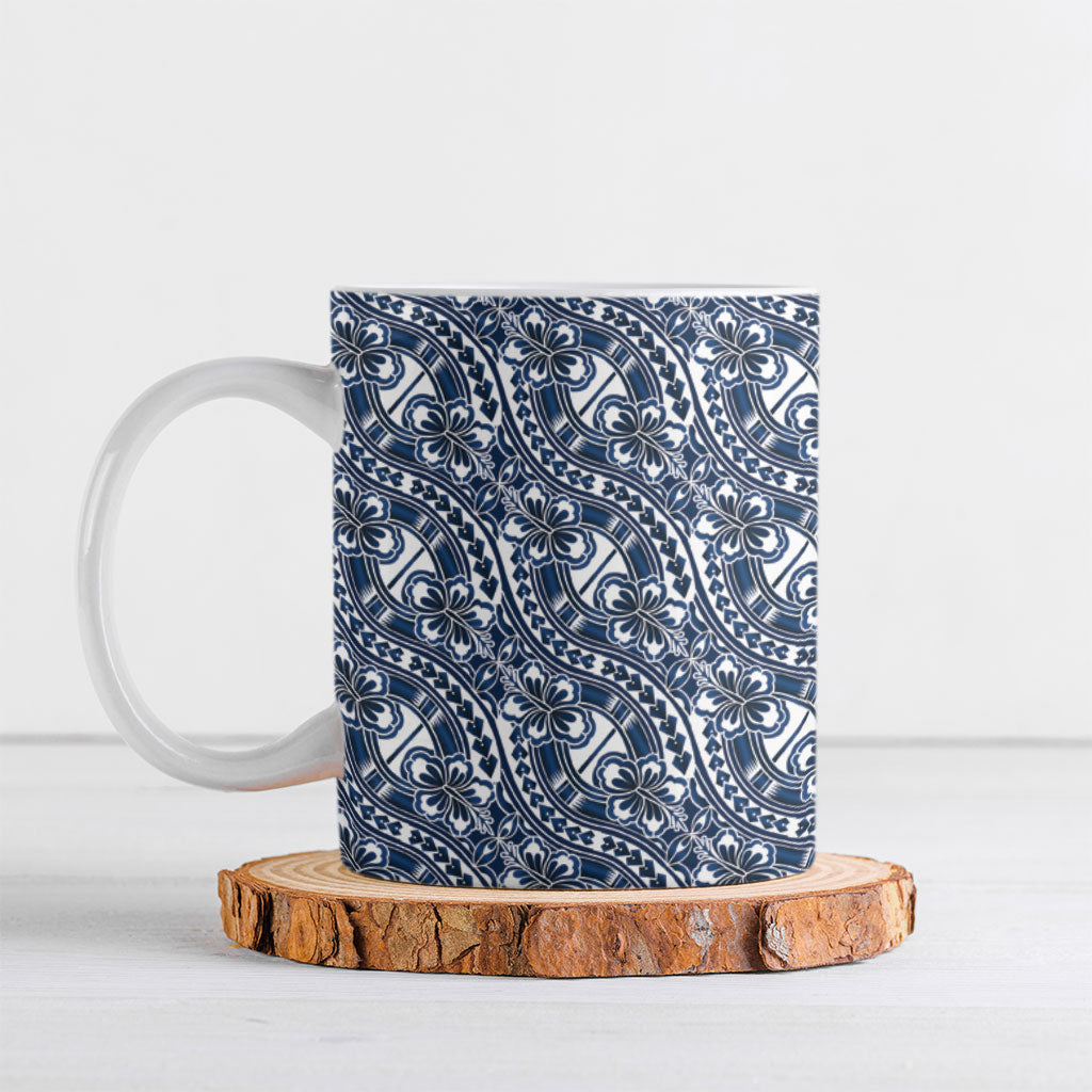 Hibiscus Bloom Island Tribal Waves Ceramic Mug Blue Polynesian Pattern LT01 Blue - Polynesian Pride