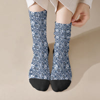 Hibiscus Bloom Island Tribal Waves Crew Socks Blue Polynesian Pattern LT01 Crew Socks Blue - Polynesian Pride