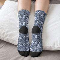 Hibiscus Bloom Island Tribal Waves Crew Socks Blue Polynesian Pattern LT01 - Polynesian Pride