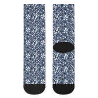 Hibiscus Bloom Island Tribal Waves Crew Socks Blue Polynesian Pattern LT01 - Polynesian Pride