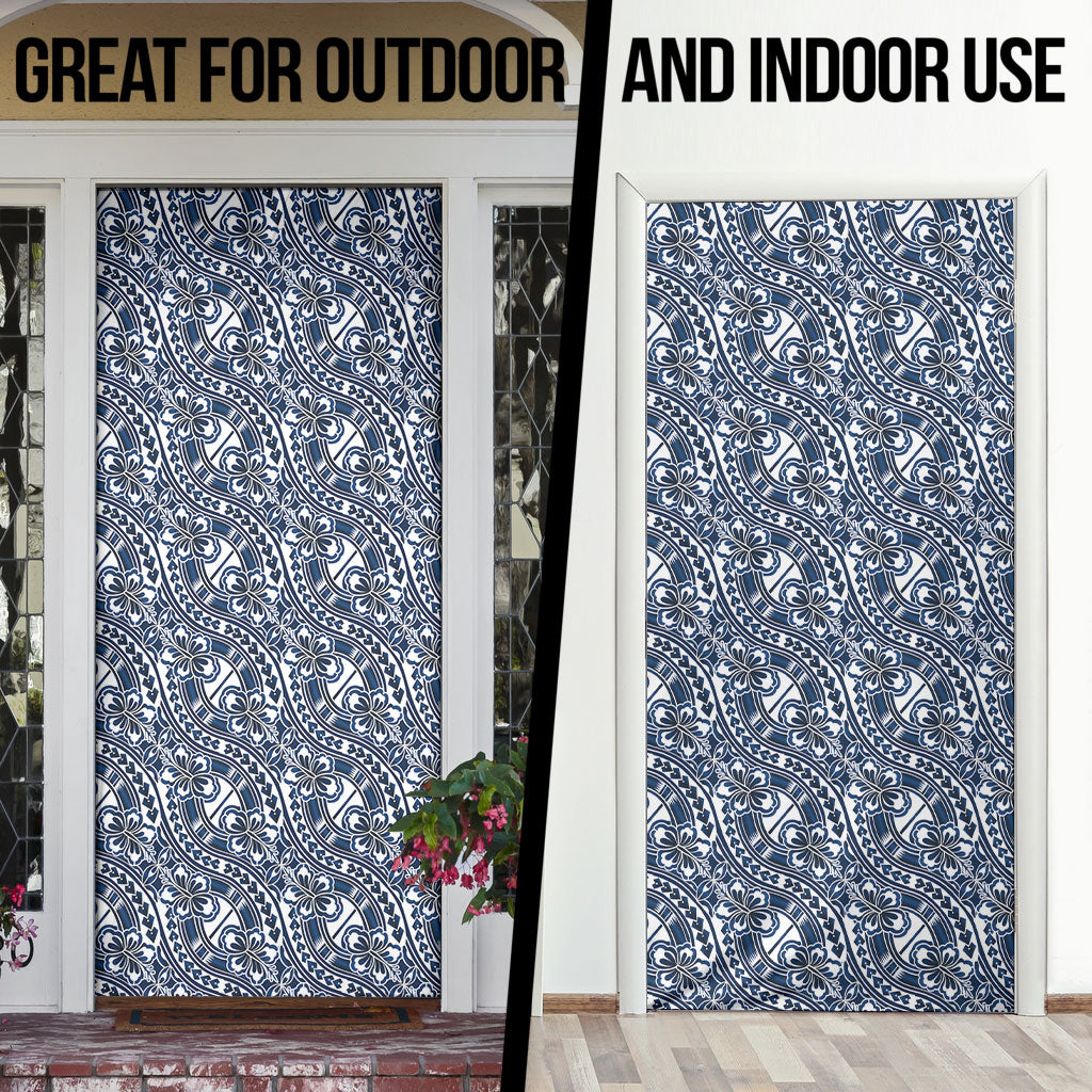 Hibiscus Bloom Island Tribal Waves Door Cover Blue Polynesian Pattern LT01 - Polynesian Pride