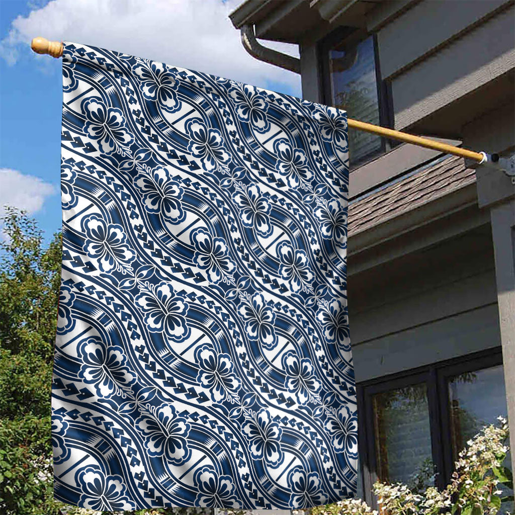 Hibiscus Bloom Island Tribal Waves Garden Flag Blue Polynesian Pattern LT01 - Polynesian Pride