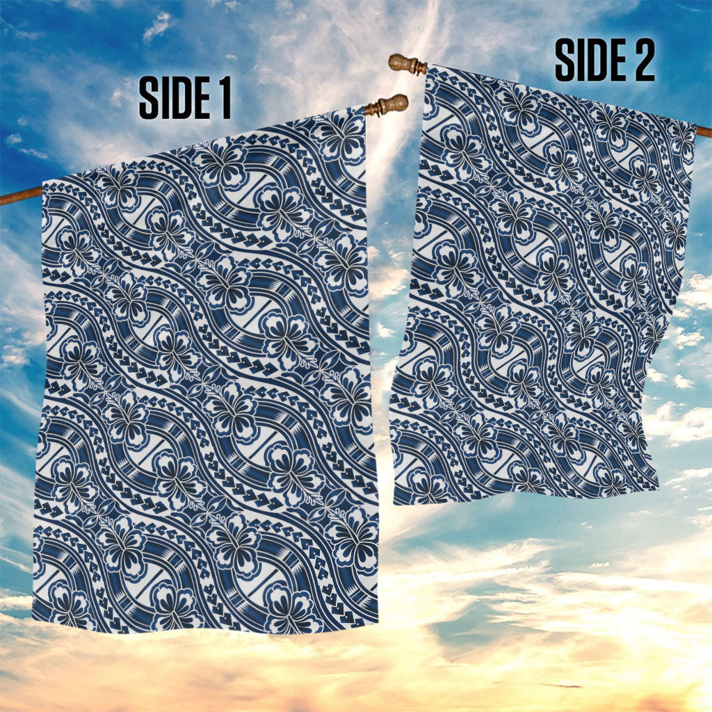 Hibiscus Bloom Island Tribal Waves Garden Flag Blue Polynesian Pattern LT01 - Polynesian Pride