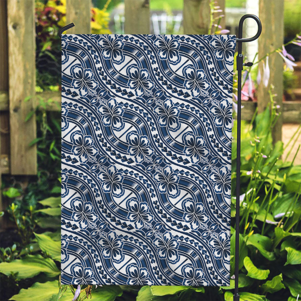 Hibiscus Bloom Island Tribal Waves Garden Flag Blue Polynesian Pattern LT01 Garden Flag Blue - Polynesian Pride
